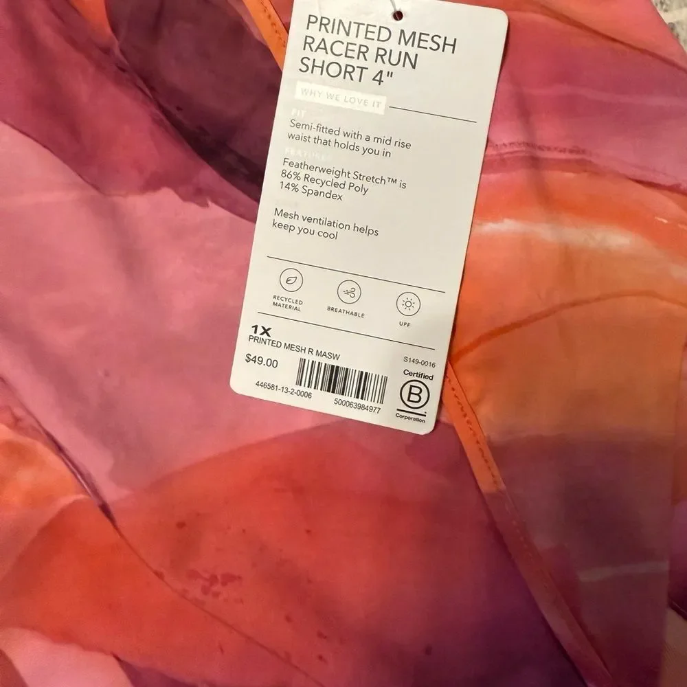 Athleta Orange and Pink Racer Run Athletic Shorts Lightweight Comfort - Picture 3 of 5